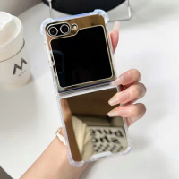 Fashion Mirror Case for Samsung Galaxy Z Flip 5 5G Flip5 Cosmetic Mirror Protection Shockproof Gold Funda Anti-Scratch Cover