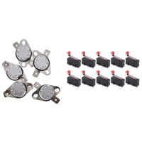 5Pcs KSD301 250V 10A Thermostat Temperature Control Switch With 10Pcs Micro-Roller Lever Arm Open Close Limit Switch