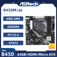 B450M B450 Motherboard ASRock B450M/ac Motherboard AMD AM4 DDR4 128GB M.2 SATA3 HDMI USB 3.2 Micro ATX For Ryzen 5 5600 cpu