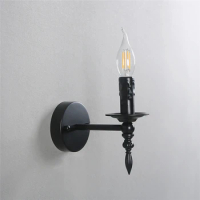 Vintage Iron Art Wall Lamps Black LED Wall Lights American Retro Loft Sconces Light Fixtures Bed Candle Simple Small Wall Lamp