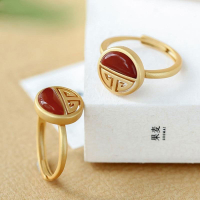 【墜享】S925純銀天然南紅瑪瑙個性福紋復古中國風女開口戒指指環