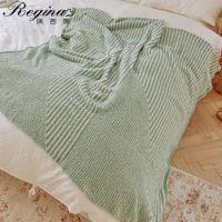 REGINA Nordic Concise Stripe Knitted Blanket Match Beige Khaki Fluffy Downy Bed Sofa Throw Blanket Home Decor Summer Nap Blanket