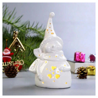 聖誕禮物 聖誕雪人陶瓷LED小夜燈(高18.5cm／不含電池)