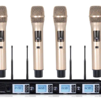 Bolymic Four Channels Wireless Microphone System | 4 Golden Wireless Karaoke Mic Professional stage microphone system