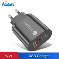 5V2A USB Charger PD Quick Charge 3.0 Type C EU US UK Plug Travel Cell Phone Adapter for IPhone 14 Pro IPad Huawei Xiaomi Samsung