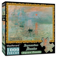MaxRenard 1000pcs Jigsaw Puzzle for Adult Famous Oil Painting Monet Sunrise Impression Puzzles Toy Family Game Home Decoration
