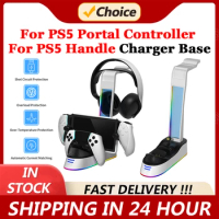 Charging Station For Sony PS5 Controller With Headset Holder RGB Light Charger Base Bracket For Sony PS5 Portal Controller