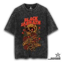 GANAMOZ Kaos Band Black Sabbath SKULL Stone Washed Oversize Pria Dan Wanita T-shirt Vintage Punk Sty