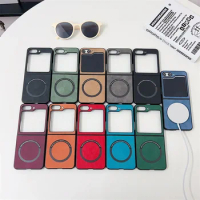 Fashion Leather Magnetic Case For Samsung Galaxy Z Flip 5 4 3 Colorful MagSafe Wireless Charging Cover For Galaxy Z Fold 3 4 5