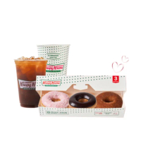 【Krispy Kreme】兩人三圈 ☆☆ 聊聊分享組（飲品 2 杯 ＋綜合口味甜甜圈 3 入盒裝）