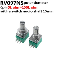10pcs RV097NS 6pin RK097NS RV097 5K 10K 20K 50K 100K 500K with a switch audio shaft 15mm amplifier sealing potentiometer