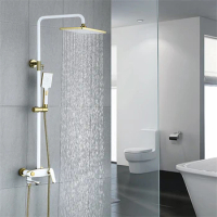 Wall Mounted Bathroom Shower Faucet Set with High Pressure 29 x 19 cm Rain Shower Head and 3-Setting Handheld Shower Head Set