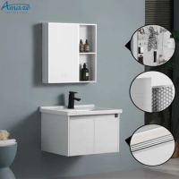 Bathroom Aluminum-plastic Honeycomb Panel New Design White Wall-mounted Vanity With Mirror Bathroom Cabinet Sink