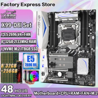 X99 D8I Motherboard LGA 2011-3 Kit With E5 2696V4 Processor+DDR4 256GB ECC REG RAM+CPU FAN+NVME M.2 1TB with Server Turbo boost