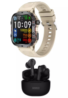 LIGE 禮品組 - LIGE 新款男女通用智慧手錶 + DIREACH 黑色無線耳機 - 藍牙通話 - 1.96 吋高清螢幕 240x282 - Android/IOS - 3ATM 防水 - 血壓監測 - 橡膠錶帶