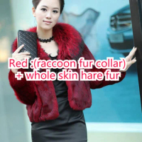 New Fur Coat Women's 2023 Rabbit Fur Short Winter Clothing Elegent Ladies Fashion Raccoon Fur Collar Real Fur Jacket for Women F