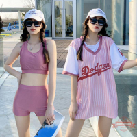 2021年新款游泳衣女裝夏保守學生顯瘦分體韓國ins防曬罩衫三件套
