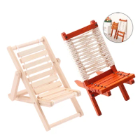 1:12 Dollhouse Miniature Foldable Wooden Deckchair Lounge Beach Chair Recliner Chair Furniture Decor Toy Doll House Accessories