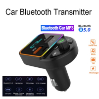 Car Bluetooth 5.0 FM Transmitter PD Type-C Dual USB 3.1A Fast Charger Car Ambient Light Cigarette lighter