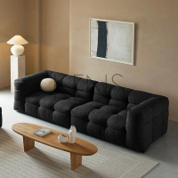 【KENS】沙發 沙發椅 棉花糖沙發侘寂風布藝三人中古復古黑色棉麻意式極簡客廳組合沙發