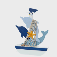 【北熊の天空】地中海風格帆船擺飾 海豚 小船 海洋船模型 櫥窗擺飾(一帆風順 擺件 海洋風)
