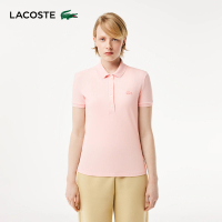 【LACOSTE】女裝-緊身彈性棉短袖Polo衫(粉紅色)