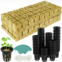 72Set Rock Wool Cubes for Hydroponics Growing System 1.5in Rock Wool Planting Cubes Good Absorption Hydroponics Mesh Net Cup Kit