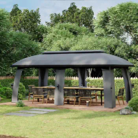 10' x 20' Patio Gazebo Outdoor Gazebo Canopy Shelter with Netting, Vented Roof Steel Frame for Garden Lawn Backyard