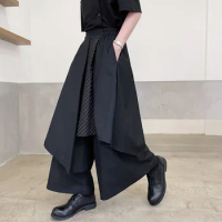 2023 Men Black Irregular Pants Japanese Style Men Fashion Instagram Mixed Wind Kendo Samurai Culottes Party Dress Trousers
