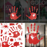 Halloween Bloody Hand Print Window Clings Stickers Party Decorations Prop Sheet