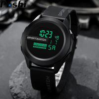 นาฬิกา Android, ของแท้ Poshi, สายยาง, จอแสดงผลดิจิตอล, กันน้ำ, ไฟ LED, เหมาะสำหรับผู้ชายและผู้หญิง,