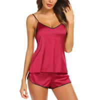 Summer Women Pajama Set Solid Color Sleep Tops+shorts Silk Pajamas for Women Female Pijamas Girls Sleepwear Nightwear