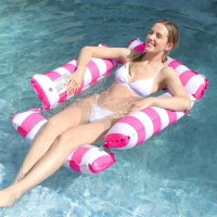 Foldable Floating Water Hammock with Inflator Float Lounger Inflatable Pool Mat Floating Bed Chair Swimming Air Mattress Pool