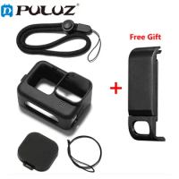 PULUZ Cage For GoPro HERO10 Black /HERO9 Black Silicone Protective Case + POM Side Interface Cover with Wrist Strap &amp; Lens Cover
