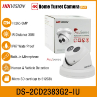 HIKVISION DS-2CD2383G2-IU 4K 8MP AcuSense IR30M Turret Network Security IP Dome Camera PoE Built-in Mic&amp; Micro SD Card Slot IP67