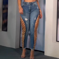 Jeans Biru Vintage Cantik 2023 Jeans Skinny Berkancing Pinggang Tinggi Denim Elastis Tinggi Wanita Pakaian Ibu Celana Pensil Fas