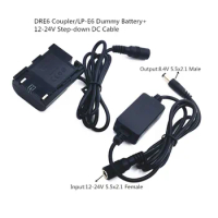 12V Step-down DC Cable+DR-E6 LP-E6 Full Decoded Fake Battery for Canon EOS 60D 70D 80D 90D R6 5D3 5D4 5DSR 5D Mark III IV ACK-E6