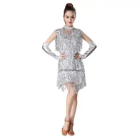 Women's Flapper Dress Sequin Tassel Latin Party Cocktail Dress Ballroom Dance Costume Vintage Fringe Gatsby Dress
