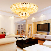 LED Modern Gold Crystal Ceiling Lights Fixture American Golden Lotus Flower Ceiling Lamp Hotel Home Indoor Lighting Fixture