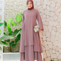 gamis dharby set rok polos tangan abaya all new
