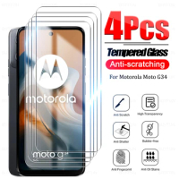 4Pcs 9H Tempered Glass For Motorola Moto G34 34G G 34 Transparent Protective Film Front Screen Protector Full Protection Films