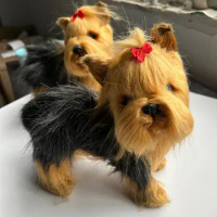 1 Piece Lifelike Yorkshire Terrier Plush Dog Decoration Doll Simulation Animal Model Cartoon Pet Size 26x12 x25cm