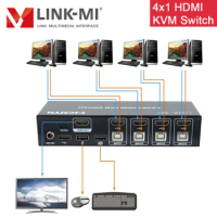 LINK-MI 4K 4x1 HDMI USB KVM Switch use 1 keyboard mouse monitor to control 4 host devices 4K2K@30Hz RGB4:4:4 4-Port KVM Switch