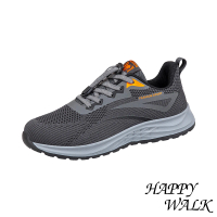 【HAPPY WALK】縷空健步鞋/個性流線縷空彈力透氣飛織拼接休閒健步鞋-男鞋(深灰)