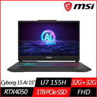 MSI微星 Cyborg 15 AI A1VEK-015TW 15.6吋電競筆電(Ultra 7 155H/RTX4050/32G+32G/1TB PCIe SSD/Win11特仕版)
