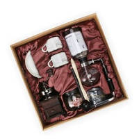 虹吸式咖啡壺套裝禮盒復古手磨咖啡機家用玻璃煮壺虹吸壺咖啡器具虹吸壺大禮盒【普通磨芯】