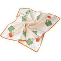 FURLA 日本製繽紛品牌包包圖騰字母LOGO 100%棉質大帕領巾(卡其系/橘黃邊)
