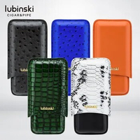 LUBINSKI Cigar Accessories Travel Cigar Genuine Cow Leather Case 3 Tubes Holder Cigar Humidor Cigarette Gold LOGO Case