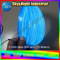 High quality and ultra brightness 15m-2.3mm EL wire with welt/skirt wire/el cable/el products (one of tens color-Blue)