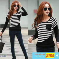 Baju Blus moscow OX Blouse Wanita spandek Hitam Kekinian@@ Fit Salur Atasan Panjang